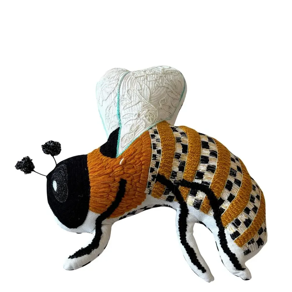 NEW Mackenzie Childs Bee Shaped Decorative Pillow 18x16 Courtly Check